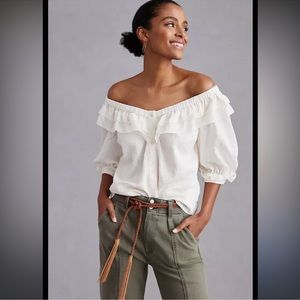 NWOT Maeve Ruffle-Neck Puff-Sleeved Blouse Size Small